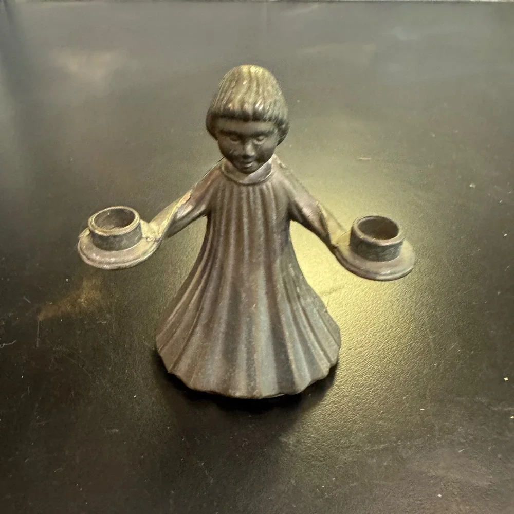 Vintage Angel Candle Holder Italy Small Silver Pewter Tone Candle Holder